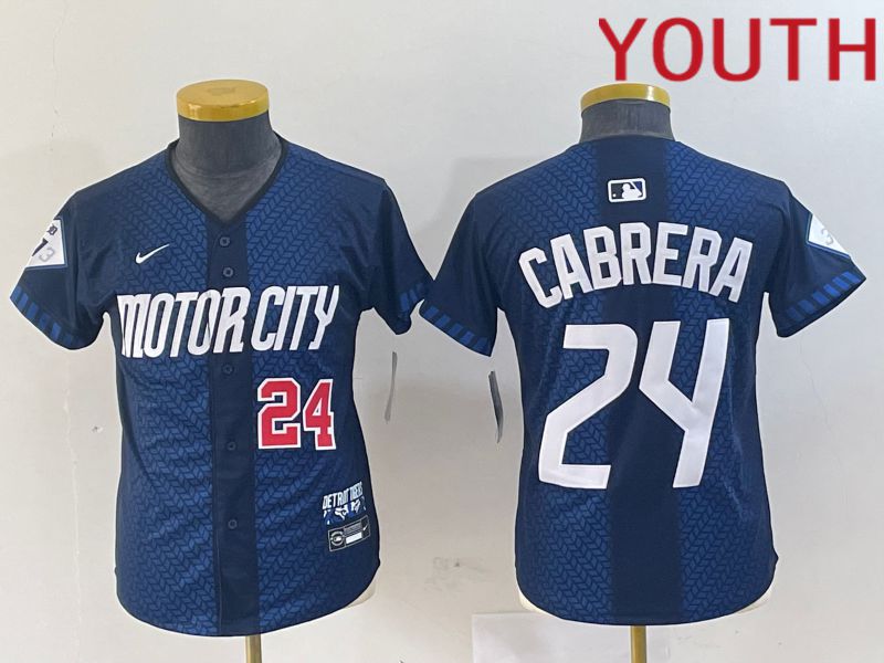 Youth Detroit Tigers #24 Cabrera Blue City Edition Nike 2024 MLB Jersey style 2->youth mlb jersey->Youth Jersey
